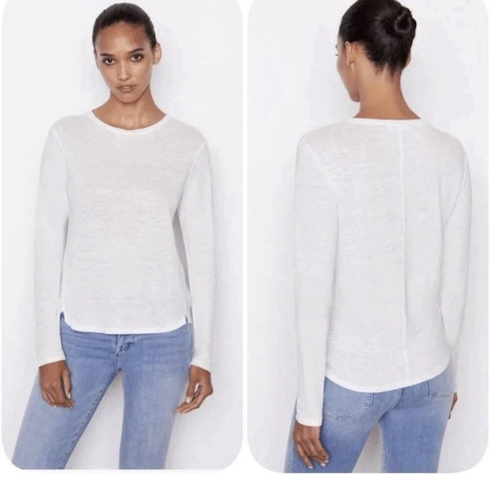FRAME Womens Easy True Tee White 100% Organic Linen Long Sleeve Shirt Size L